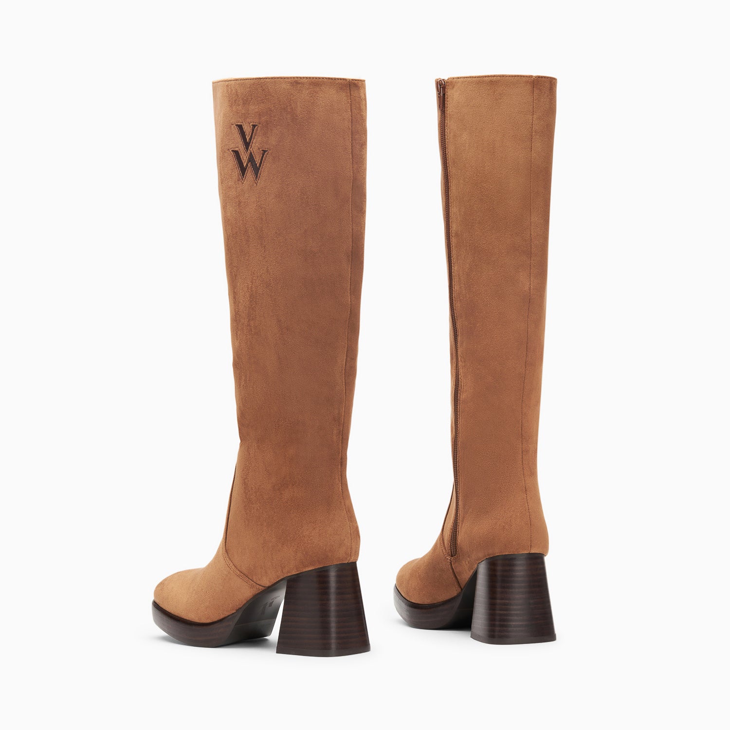 Bottes en suédine camel à plateforme et talon effet bois femme Vanessa Wu